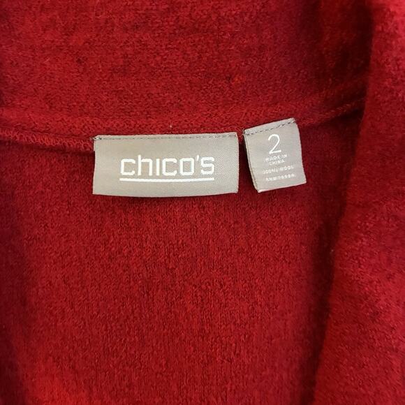 Chico's Wool Jacket Size 2 (L) Red Boiled Wool Three Button Shawl Collar FLAW - Picture 3 of 5